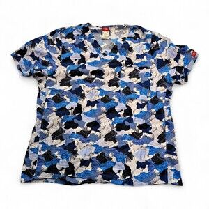 Dickies Women's Blue Camo Short‎ Sleeve Scrub Top L